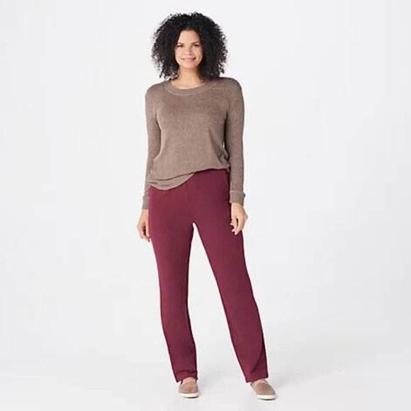 NWT DENIM & CO. ACTIVE FRENCH TERRY PULL-ON PANTS DARK BURGUNDY XS (TALL) - Picture 1 of 7